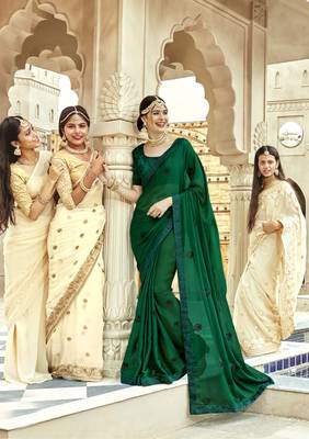 Green embroidered georgette saree with blouse 1