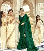 Green embroidered georgette saree with blouse