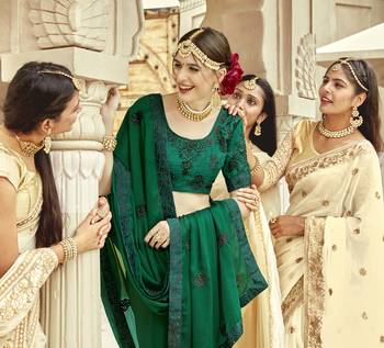 Green embroidered georgette saree with blouse 2