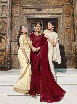 Maroon embroidered georgette saree with blouse 1