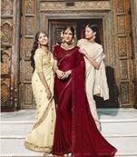 Maroon embroidered georgette saree with blouse