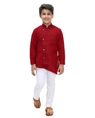 Maroon plain cotton silk boys-kurta-pyjama 1