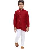 Maroon plain cotton silk boys-kurta-pyjama