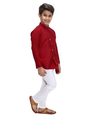 Maroon plain cotton silk boys-kurta-pyjama 2