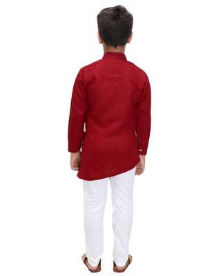 Maroon plain cotton silk boys-kurta-pyjama 4