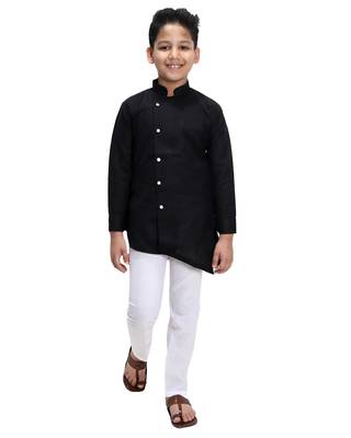 Black plain cotton silk boys-kurta-pyjama 1