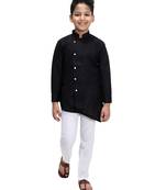 Black plain cotton silk boys-kurta-pyjama