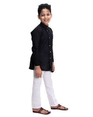 Black plain cotton silk boys-kurta-pyjama 2