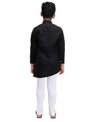 Black plain cotton silk boys-kurta-pyjama 4