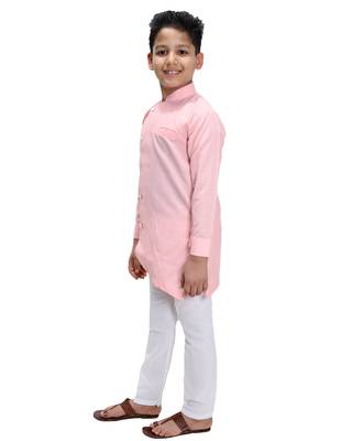 Pink plain cotton silk boys-kurta-pyjama 2