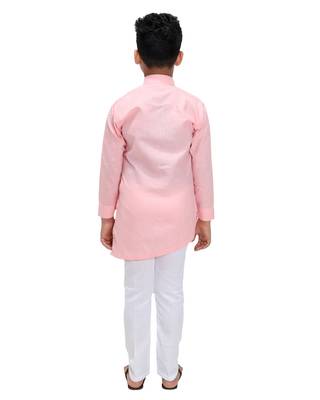 Pink plain cotton silk boys-kurta-pyjama 4