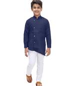 Blue plain cotton silk boys-kurta-pyjama
