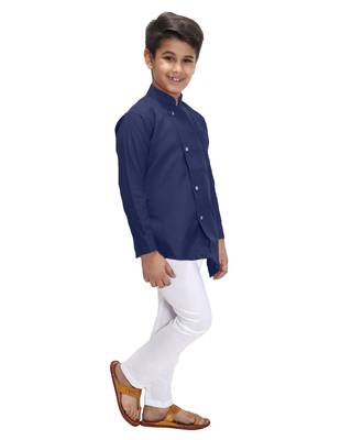Blue plain cotton silk boys-kurta-pyjama 2