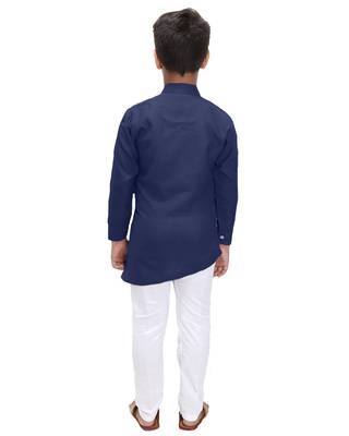 Blue plain cotton silk boys-kurta-pyjama 3