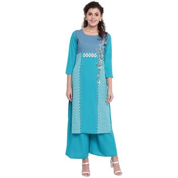 Turquoise printed rayon kurtas-and-kurtis 1