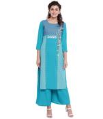 Turquoise printed rayon kurtas-and-kurtis