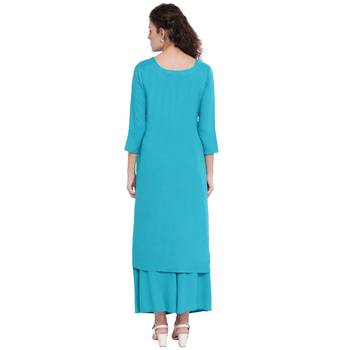 Turquoise printed rayon kurtas-and-kurtis 2