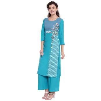 Turquoise printed rayon kurtas-and-kurtis 3