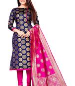 Navy-blue self design brocade salwar