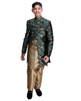 fourfolds boy's green kurta and pyjama 1