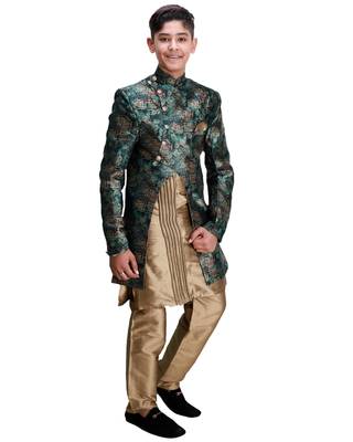fourfolds boy's green kurta and pyjama 2