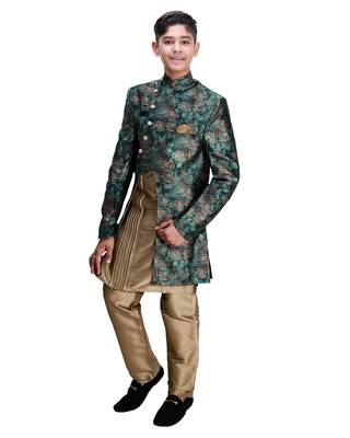fourfolds boy's green kurta and pyjama 3