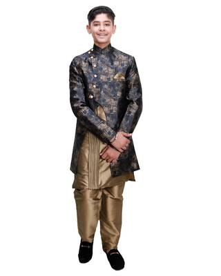 fourfolds boy's navyblue kurta and pyjama 1