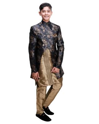 fourfolds boy's navyblue kurta and pyjama 2