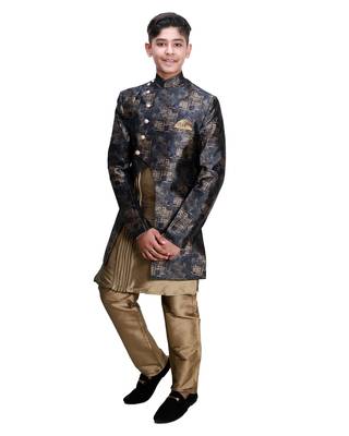 fourfolds boy's navyblue kurta and pyjama 3
