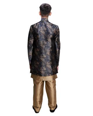 fourfolds boy's navyblue kurta and pyjama 5