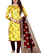 Yellow self design brocade salwar
