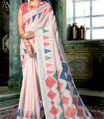 Multicolor printed linen saree with blouse