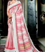 Multicolor printed linen saree with blouse