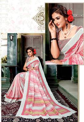 Multicolor printed linen saree with blouse 2