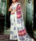 Multicolor printed linen saree with blouse