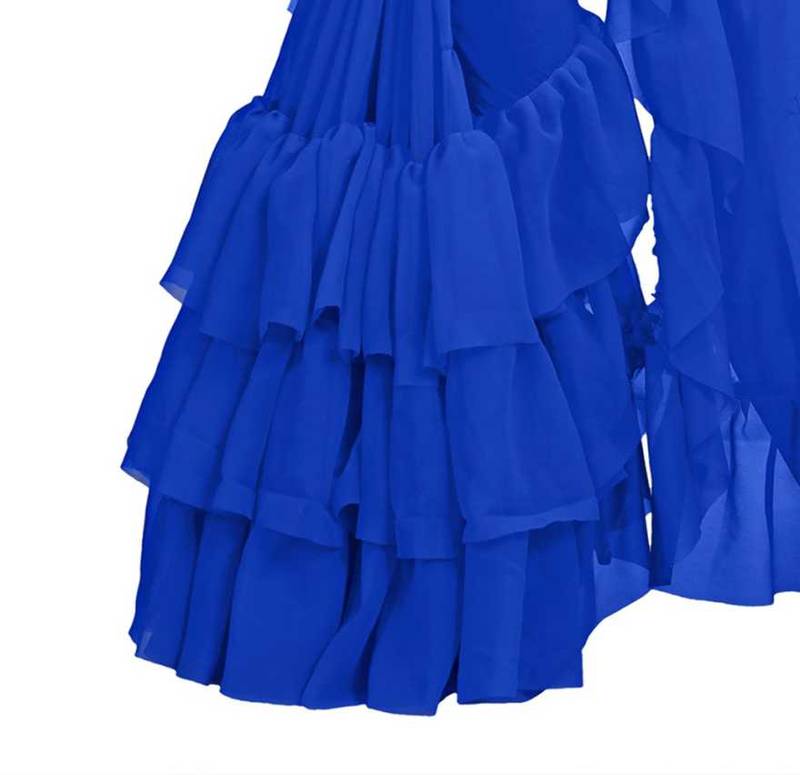Royal Blue Ruffled Saree With Blouse Piece.