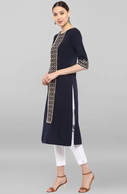 Janasya Dark blue printed crepe kurta 3