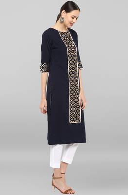 Janasya Dark blue printed crepe kurta 4