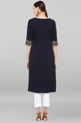 Janasya Dark blue printed crepe kurta 5