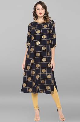 Janasya Dark blue printed crepe kurta 1