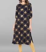 Janasya Dark blue printed crepe kurta