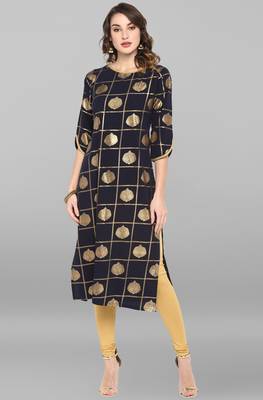 Janasya Dark blue printed crepe kurta 2