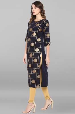 Janasya Dark blue printed crepe kurta 3