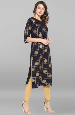 Janasya Dark blue printed crepe kurta 4