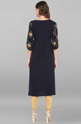 Janasya Dark blue printed crepe kurta 5