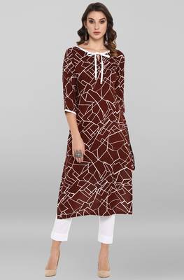 Janasya Brown printed rayon kurtas-and-kurtis 1