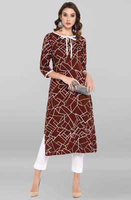 Janasya Brown printed rayon kurtas-and-kurtis 2