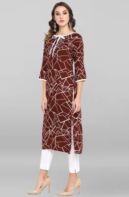 Janasya Brown printed rayon kurtas-and-kurtis 3