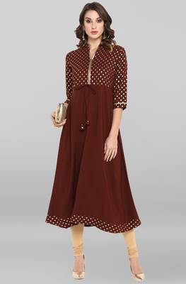 Brown printed crepe kurta 3