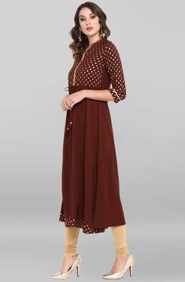 Brown printed crepe kurta 4